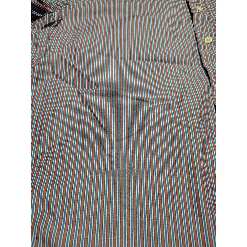 IZOD Shirt Men L Red/Blue Stripe Long Sleeve Preppy College Work Button‎ Down